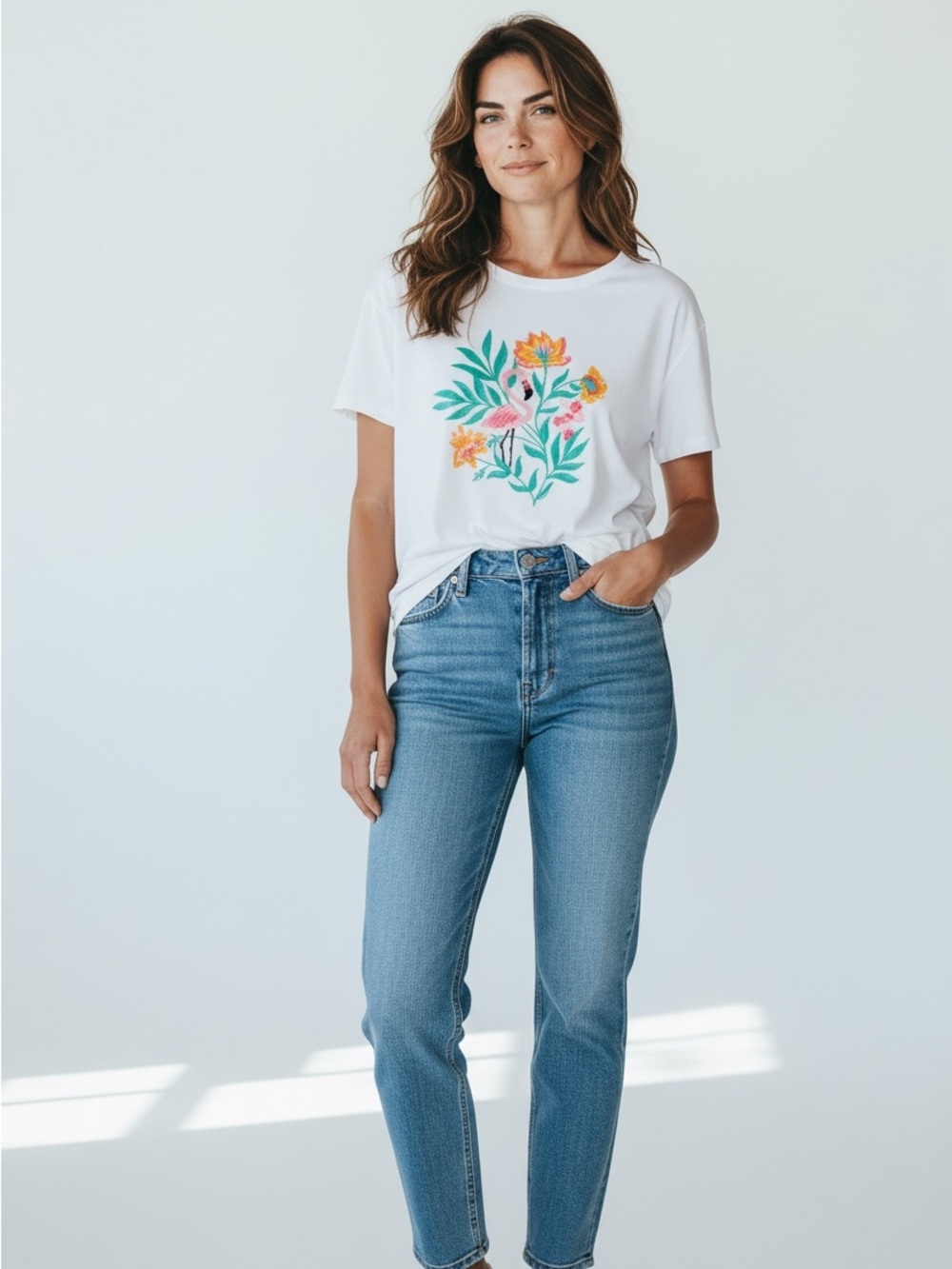 Talbots Women’s Size XL Short Sleeve Flamingo Embroidered Crew Neck T Shirt